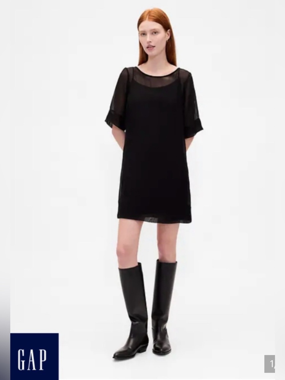 NWT-GAP Black Sheer Organza Mini Shift Dress, Small Tall